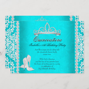 Invitation Aqua Quinceanera 15e anniversaire Tiara High Heels