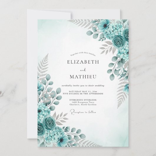 Invitation Aqua Refreshing Botanical Wedding (Devant)
