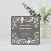 Invitation Aqua rose gris clair Mariage floral moderne (Debout devant)