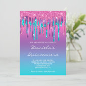 Invitation Aqua rose violet Turquoise goutte de Gradient Quin (Debout devant)