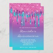 Invitation Aqua rose violet Turquoise goutte de Gradient Quin (Devant / Derrière)