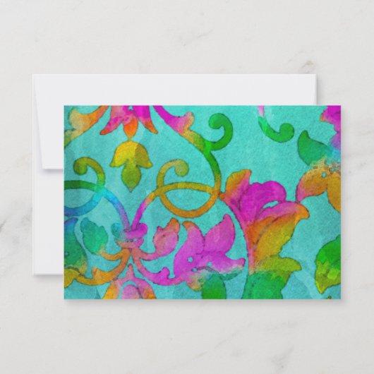 Invitation Aqua RSVP couleur en damas peint (Dos)