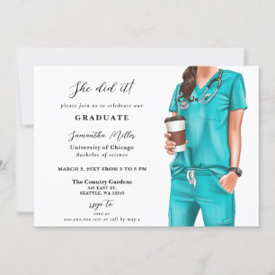 Invitation Aqua Scrubs Nurse Photo Elle L'A Fait Diplôme