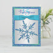 Invitation Aqua, Silver, Blue Snowflake Quinceanera Invitatio (Debout devant)