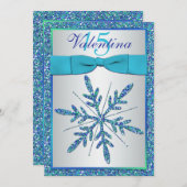 Invitation Aqua, Silver, Blue Snowflake Quinceanera Invitatio (Devant / Derrière)