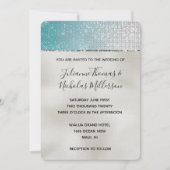 Invitation Aqua Silver Glam Glitz Pearl Mariage (Devant)
