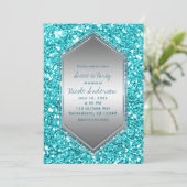 Invitation Aqua Silver Parties scintillant Glam Anniversaire  (Debout devant)
