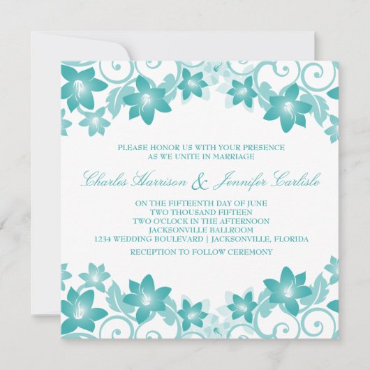 Invitation Aqua Simple Mariage Floral (Devant)