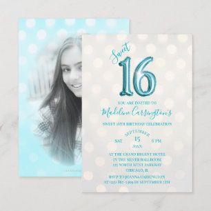 Invitation Aqua Sparkle Foil Sweet 16 Anniversaire Photo