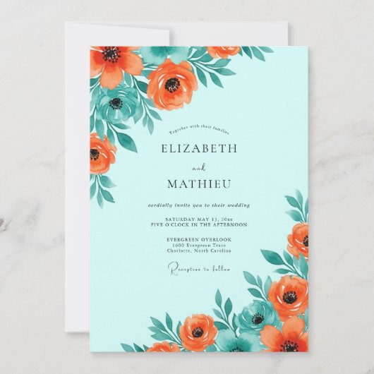 Invitation Aqua Spirited Botanical Wedding (Devant)