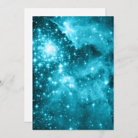 Invitation Aqua Stars Celestial Blank (Devant / Derrière)