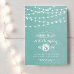 Invitation Aqua String Lights 21e anniversaire de fête Invita<br><div class="desc">Design moderne et chic d'invitation d'anniversaire d'été avec des lampes à cordes élégantes simples accrochées au sommet et un mélange classe de polices de script modernes et de calligraphie sur un arrière - plan imprimé de texture fausse aquarelle. Un design simple et élégant, parfait pour l'été ! Cliquez sur le...</div>