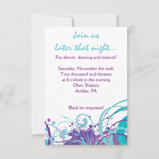 Invitation AQUA SWIRLS & STARS Bat mitzvah Party Card (Devant)