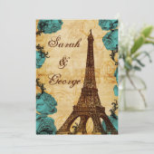 Invitation aqua tour eiffel vintage Paris mariage (Debout devant)