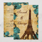 Invitation aqua tour eiffel vintage Paris mariage (Devant / Derrière)