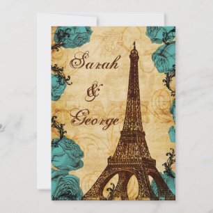 Invitation aqua tour eiffel vintage Paris mariage