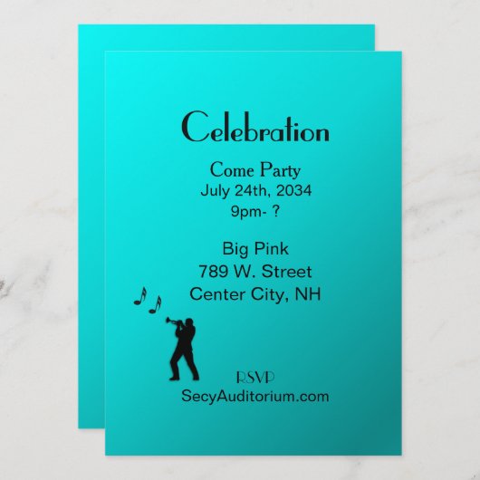 Invitation Aqua Trumpet Party (Devant / Derrière)