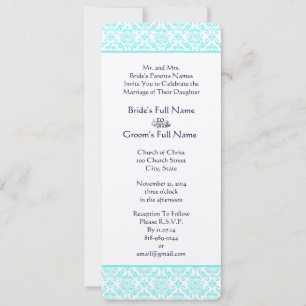 Invitation Aqua Turquiose Navy Blue Mariage damassé Invitatio