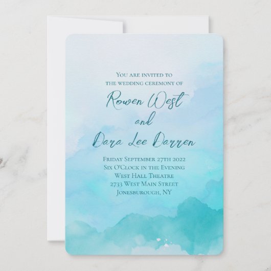 Invitation Aqua Turquoise Aquarelle Ombre Mariage de peinture (Devant)