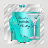 Invitation Aqua Turquoise Blue Martini fête d'anniversaire (Devant / Derrière)