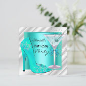 Invitation Aqua Turquoise Blue Martini fête d'anniversaire (Debout devant)