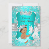 Invitation Aqua Turquoise Blue Princess Baby shower Brunette (Devant)