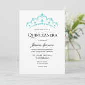 Invitation Aqua Turquoise Diamond Tiara Quinceanera Invitatio (Debout devant)