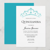 Invitation Aqua Turquoise Diamond Tiara Quinceanera Invitatio (Devant / Derrière)