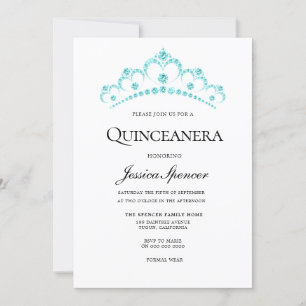 Invitation Aqua Turquoise Diamond Tiara Quinceanera Invitatio