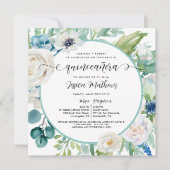 Invitation Aqua Turquoise Élégant Floral Quinceañera (Devant)