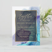 Invitation Aqua Turquoise Encre d'alcool violet profond (Debout devant)
