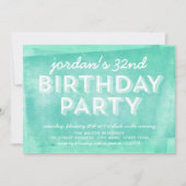 Invitation Aqua Turquoise Encre Roulée N'Importe Quel Âge Ann (Devant)