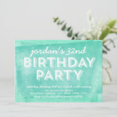 Invitation Aqua Turquoise Encre Roulée N'Importe Quel Âge Ann (Debout devant)