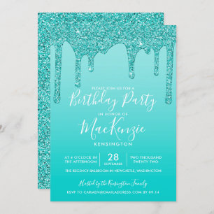 Invitation Aqua Turquoise Éperkle Parties scintillant Drives 