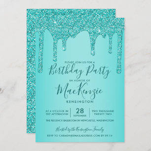 Invitation Aqua Turquoise Éperkle Parties scintillant Drives