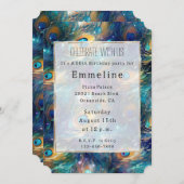 Invitation Aqua Turquoise Gold Peacock Feathers 50e anniversa (Devant / Derrière)