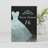 Invitation Aqua Turquoise Gown Tiara Sweet 16 Anniversaire (Debout devant)