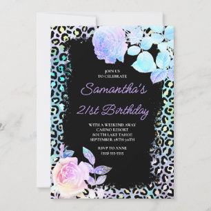 Invitation Aqua Turquoise Iridescent Léopard 21e Anniversaire