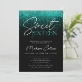 Invitation Aqua Turquoise Lights Black Sweet 16 (Debout devant)