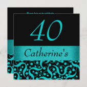 Invitation Aqua turquoise noir élégant toute célébration (Devant / Derrière)