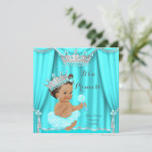 Invitation Aqua Turquoise Princess Baby shower Silver Brunett (Debout devant)