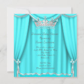 Invitation Aqua Turquoise Princess Baby shower Silver Brunett (Dos)