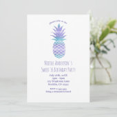 Invitation Aqua Turquoise & Purple Ananas Tropical Chic Party (Debout devant)