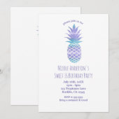 Invitation Aqua Turquoise & Purple Ananas Tropical Chic Party (Devant / Derrière)