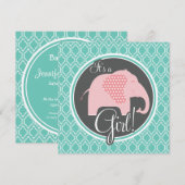 Invitation Aqua Turquoise Retro Baby Girl Eléphant Douche (Devant / Derrière)