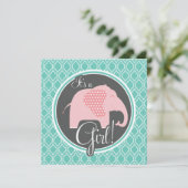 Invitation Aqua Turquoise Retro Baby Girl Eléphant Douche (Debout devant)