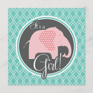 Invitation Aqua Turquoise Retro Baby Girl Eléphant Douche
