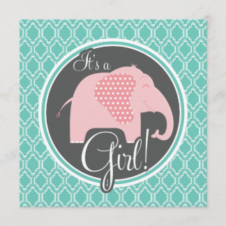 Invitation Aqua Turquoise Retro Baby Girl Eléphant Douche