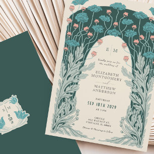 Invitation Aqua Turquoise Rose Fusion Art Nouveau-Décor Vinta
