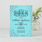 Invitation Aqua Turquoise Silver Parties scintillant Confetti (Debout devant)